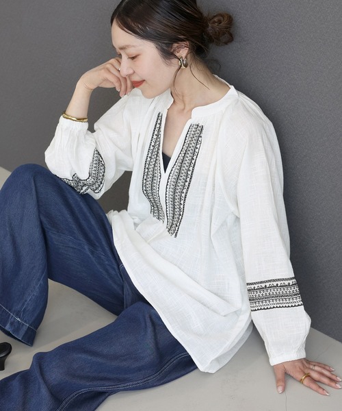 Aletta vita ブラウス シャツ コットンスラブスキッパー刺繍ブラウス