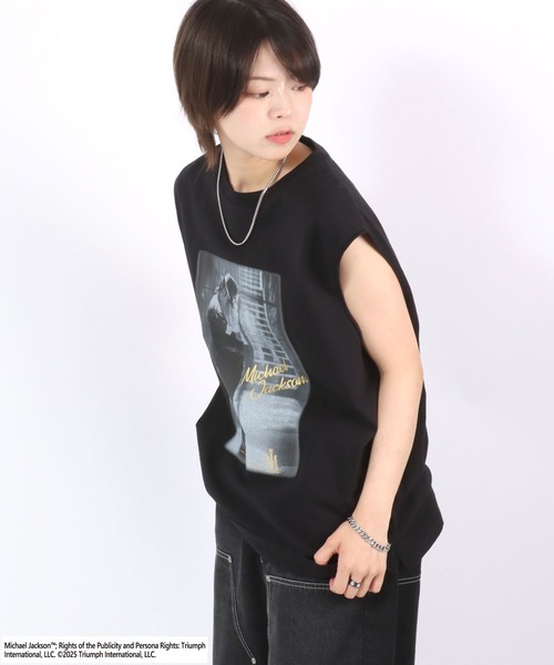 ヴィンテージ マイケルジャクソン プリントノースリーブTシャツ ブラック レア tシャツ MICHAEL JACKSON（マイケル・ジャクソン）プリント