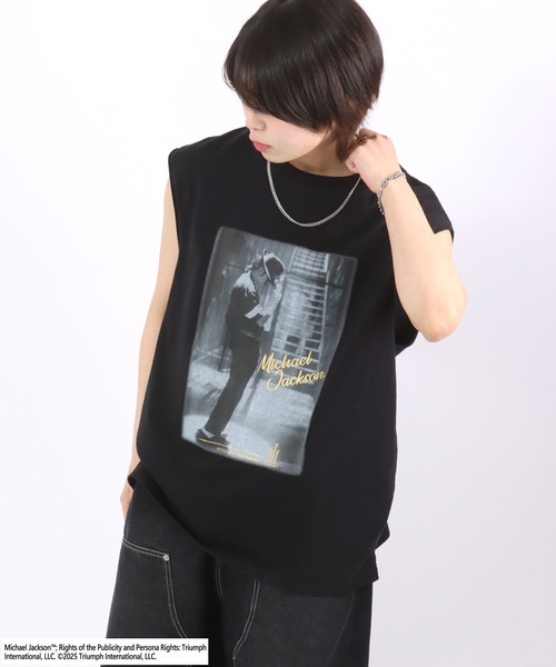 ヴィンテージ マイケルジャクソン プリントノースリーブTシャツ ブラック レア tシャツ MICHAEL JACKSON（マイケル・ジャクソン）プリント