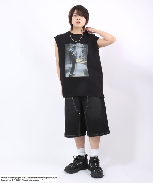 ヴィンテージ マイケルジャクソン プリントノースリーブTシャツ ブラック レア tシャツ MICHAEL JACKSON（マイケル・ジャクソン）プリント