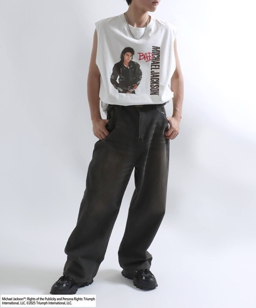 ヴィンテージ マイケルジャクソン プリントノースリーブTシャツ ブラック レア tシャツ MICHAEL JACKSON（マイケル・ジャクソン）プリント