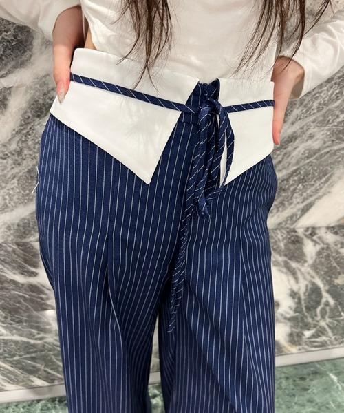 SoLA（ソラ） パンツ ウエスト折り返しストライプパンツ／Waist Folded