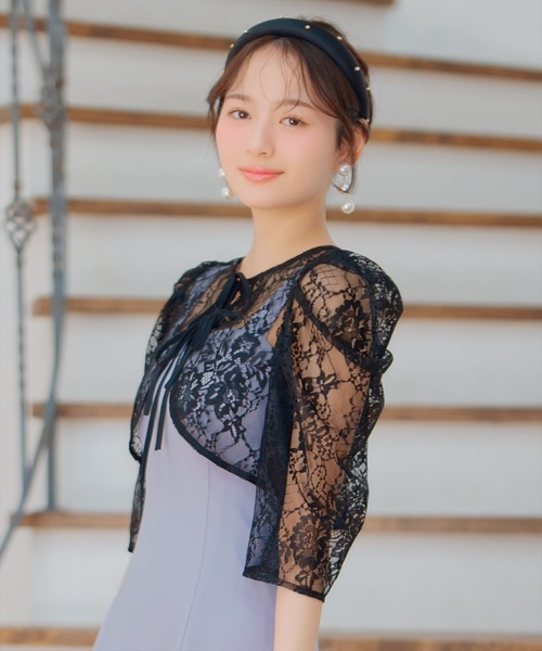 最終値下げLEJA 2WAYパール付きシアーレースバックリボンボレロスリット レジャ Leja 2WAYパール付きシアーレースバックリボンボレロスリット