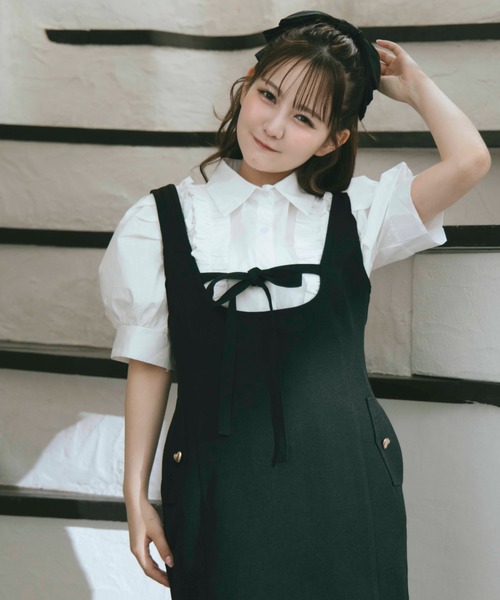 胸元リボン付き♪ミニワンピース　ガーリーで可愛いデザイン ガーリードール Girly Doll スクエアネックフロントリボン
