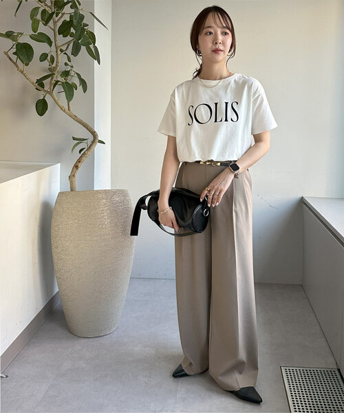 黒 スラックス ベルト付き I-SOOK スラックス パンツ ベルト付きタックワイドスラックス