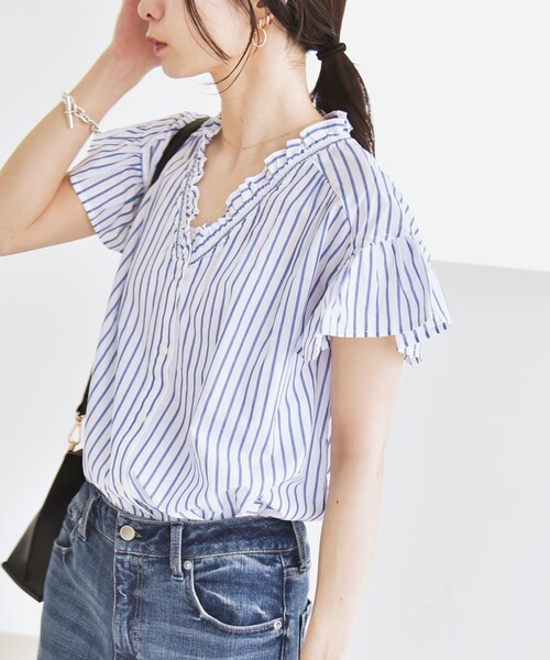 「quaranciel」 半袖ブラウス ONE SIZE ライトブルー レディース