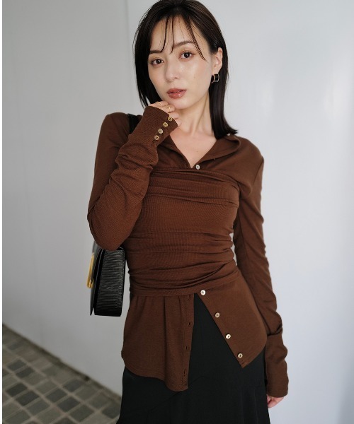 tシャツ テンセルウール　シアーリブトップス レディース original] シアー ウールテンセルタートルネック長袖Tシャツ