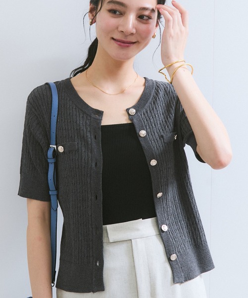 VIS（ビス） カーディガン 「WEB限定」エンブレム金釦5分袖ケーブル