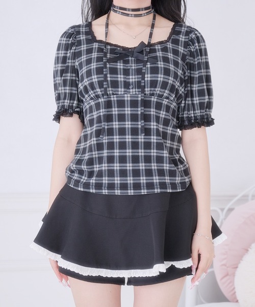 Pal elfy tシャツ 半袖 チョーカー付きリボントップス レディース