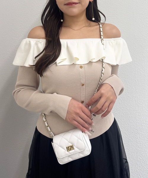 【美品】ラブティックボンボン　布帛ドッキングリブニットプルオーバー　グレー La boutique Bonbon（ラブティックボンボン） ニット セーター 「最強