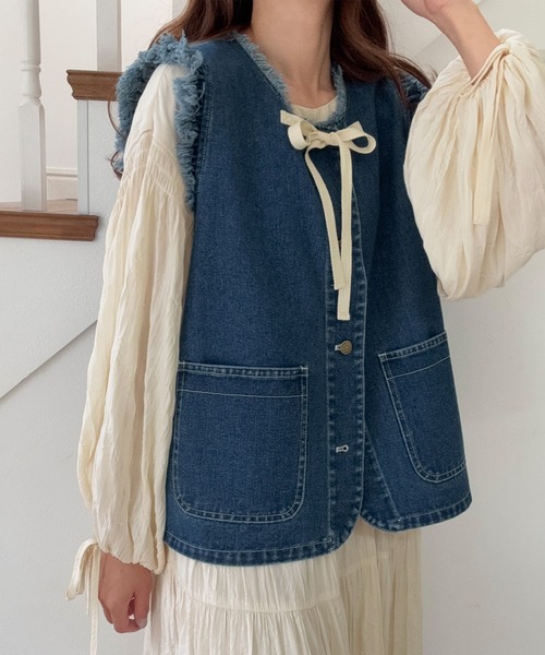 「LAUIR」 ベスト SMALL ブルー レディース