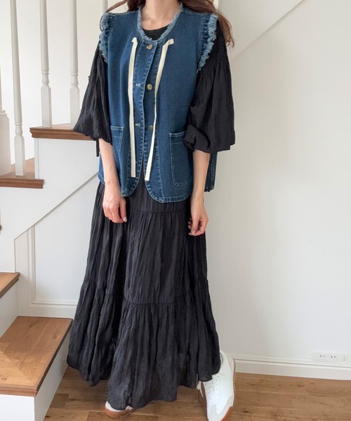 「LAUIR」 ベスト SMALL ブルー レディース