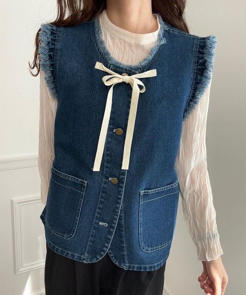 「LAUIR」 ベスト SMALL ブルー レディース