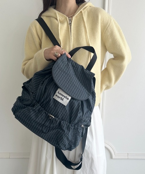 デイバック リュック 「A4収納可能」チェック柄マルチポケットリュック