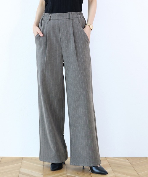 Aletta vita パンツ 先染めストライプタックワイドパンツ レディース