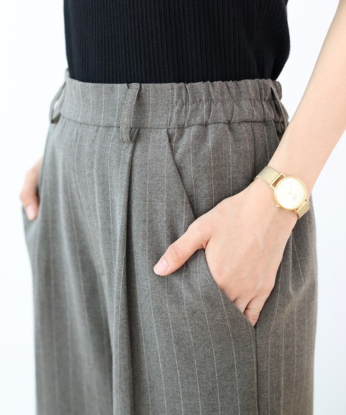 Aletta vita パンツ 先染めストライプタックワイドパンツ レディース