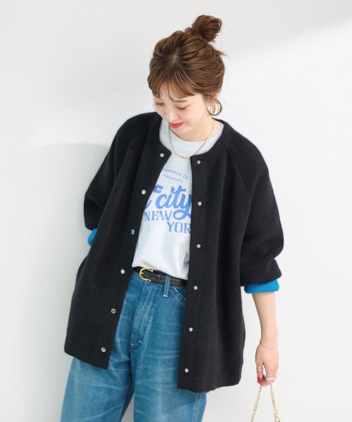 Amina Rubinacci ブルーグレー のロングカーディガン　未使用品 セール】 【2WAY】ビスコース×peフィラメントヤーン ストライプ
