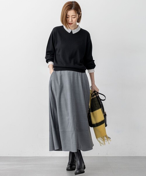 ニット セーター 「CLASSY.掲載/洗える」エンブロイダリー ジオ