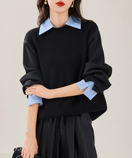 ニット セーター シャツドッキングニットトップス レディース