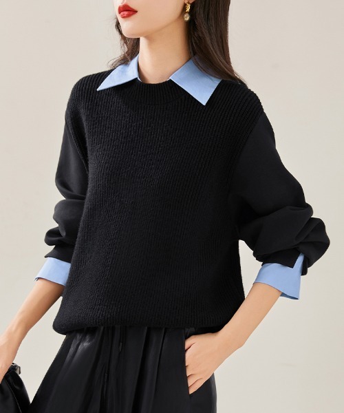 ニット セーター シャツドッキングニットトップス レディース