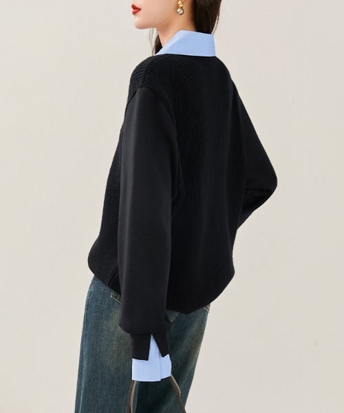 ニット セーター シャツドッキングニットトップス レディース