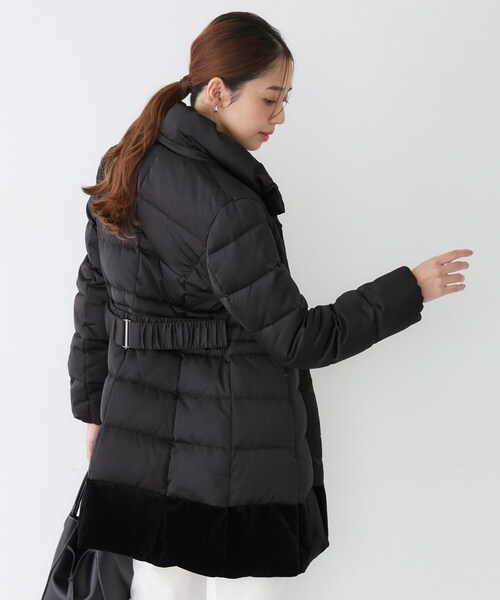 【美シルエット】クードシャンス ダウンコート L 黒 ベルト付き ダウン90% 美シルエット】クードシャンス ダウンコート L 黒 ベルト付き ダウン90%