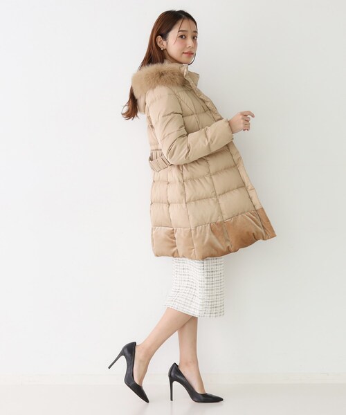 【美シルエット】クードシャンス ダウンコート L 黒 ベルト付き ダウン90% 美シルエット】クードシャンス ダウンコート L 黒 ベルト付き ダウン90%