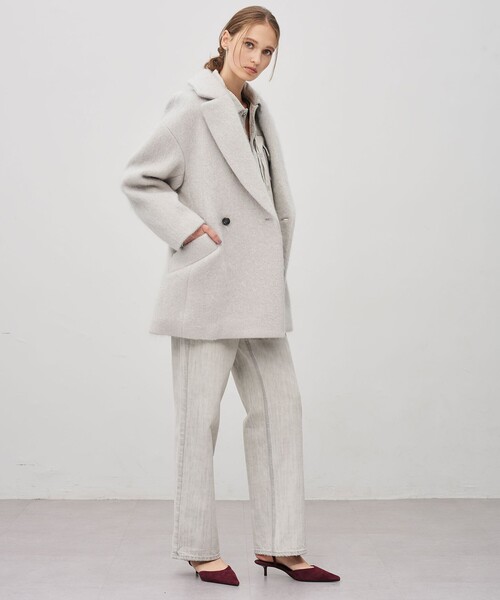 モヘアシャギーチェスターコート...グレー qualite（カリテ） コート チェスターコート モヘアシャギーダブル