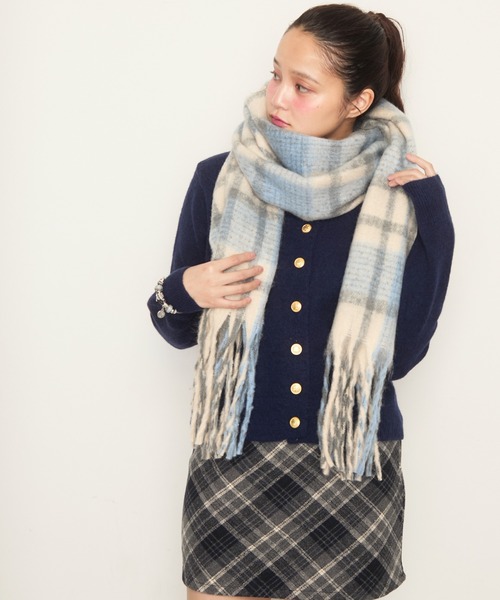 Nadana マフラー ストール モヘアボリュームチェックマフラー