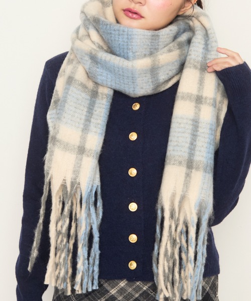 Nadana マフラー ストール モヘアボリュームチェックマフラー