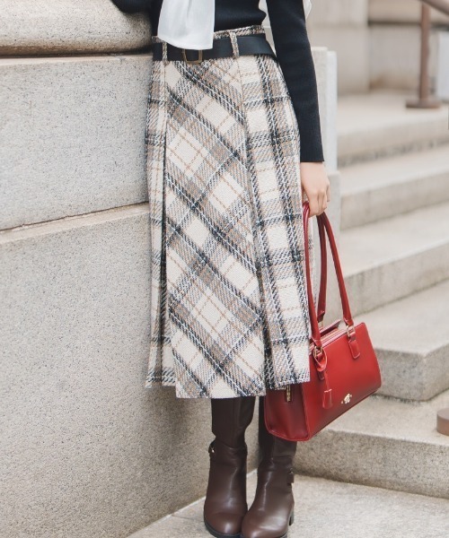 WILLSELECTION（ウィルセレクション） スカート ベルト付きツイード