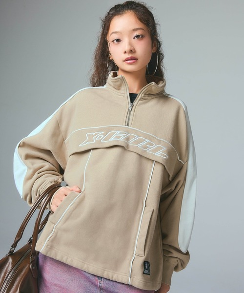 X-girl（エックスガール） トレーナー スウェット FACE LABEL HALF ZIP