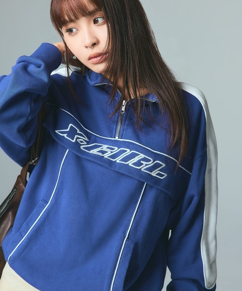 X-girl（エックスガール） トレーナー スウェット FACE LABEL HALF ZIP