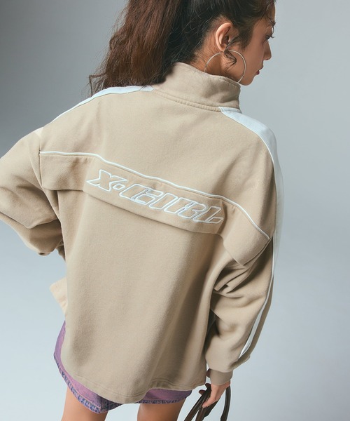 X-girl（エックスガール） トレーナー スウェット FACE LABEL HALF ZIP
