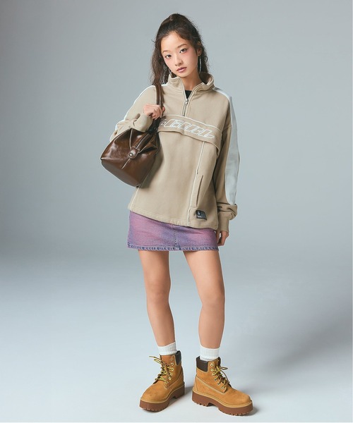 X-girl（エックスガール） トレーナー スウェット FACE LABEL HALF ZIP