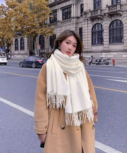 VIBGYOR マフラー ストール 「EIZZ/アイズ」無地 大判フリンジ