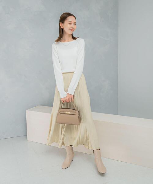 【美品】BEIGE, リブニットセーター 4 ウール混 袖口スリット ニット セーター シルク混スリットスリーブリブニット レディース