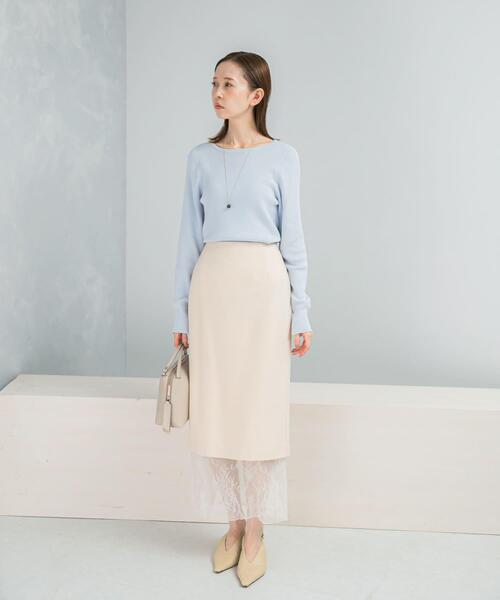 【美品】BEIGE, リブニットセーター 4 ウール混 袖口スリット 女性らしいリラクシーなドルマンスリーブニット[品番：QU000006314