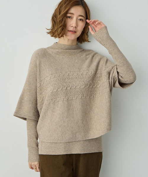 cayoCELINE 豪華カシミヤアンサンブル　ポンチョ＋半袖ニット Petit Honfleur（プチオンフルール） ニット セーター ポンチョ