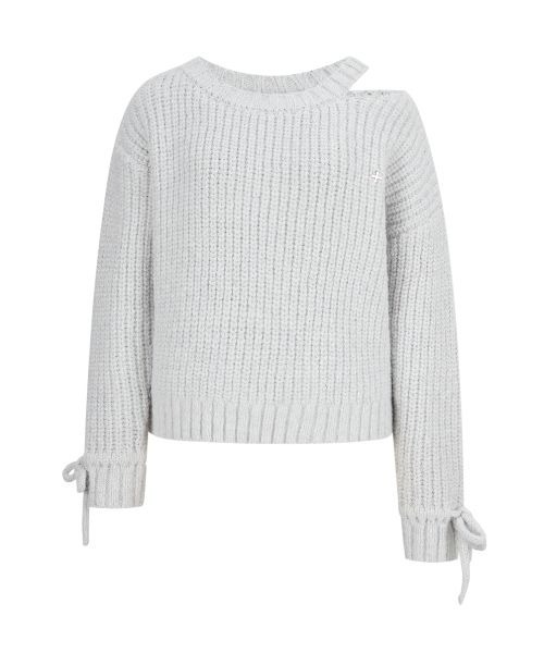 andwang Off shoulder over knit グレー ANDWANG ニット セーター Glitter Off-Shoulder Loose Knit レディース