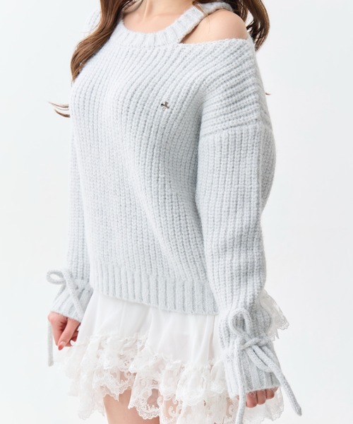 ニット/セーター andwang Off shoulder over knit gray ANDWANG ニット セーター Glitter Off-Shoulder Loose Knit レディース