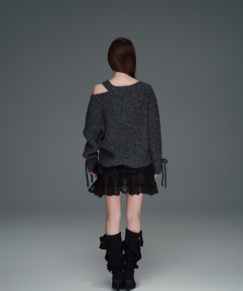 andwang Off shoulder over knit グレー ANDWANG ニット セーター Glitter Off-Shoulder Loose Knit レディース