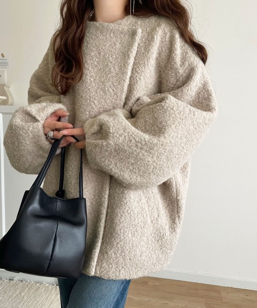 「classicalelf」 ノーカラーコート LARGE アイボリー レディース_画像3