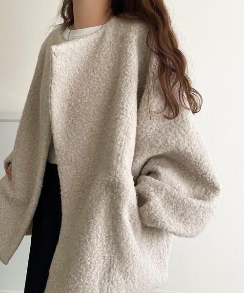 「classicalelf」 ノーカラーコート LARGE アイボリー レディース_画像4