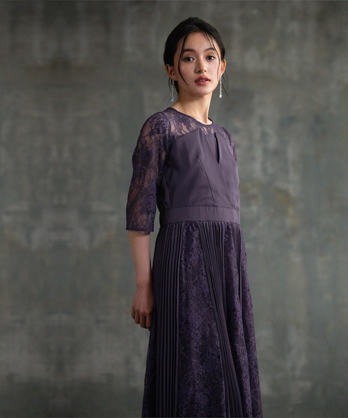 「DRESS PLUS」 7分袖ワンピース L パープル レディース_画像3