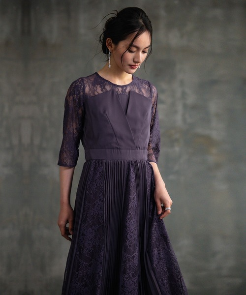 「DRESS PLUS」 7分袖ワンピース L パープル レディース_画像5