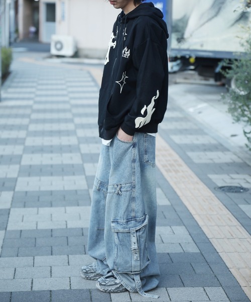 ジーンズ HOOK -select- ワイドデニムカーゴパンツ メンズ レディース