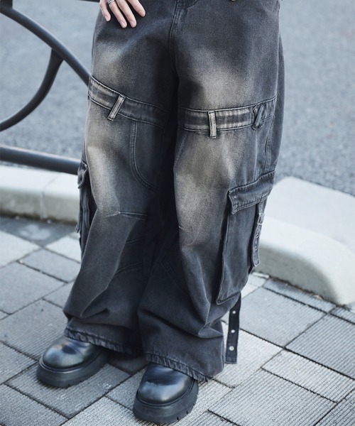 ワイドパンツ ジーンズ HOOK -select- ワイドデニムカーゴパンツ