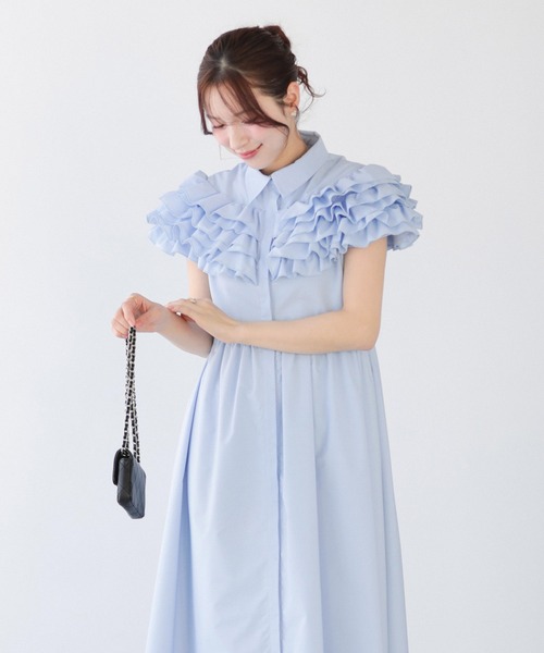 パーティードレス シャツワンピース ダリアフリルロングシャツワンピースの画像