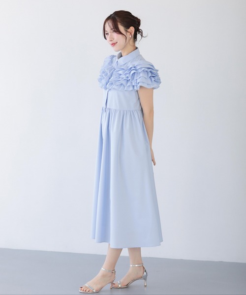 パーティードレス シャツワンピース ダリアフリルロングシャツワンピースの画像